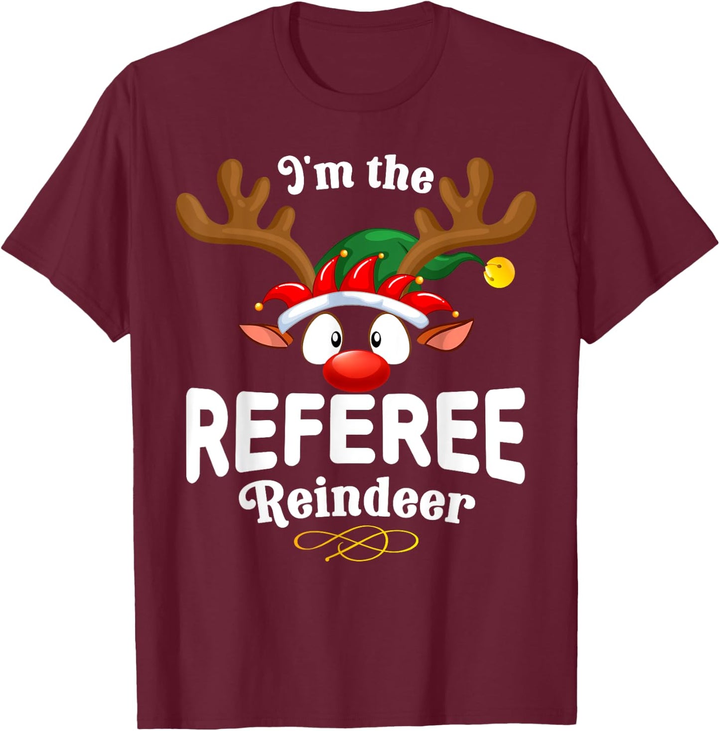 Christmas PJS Referee XMas Reindeer Matching T-Shirt - T-Shirt | Maroon