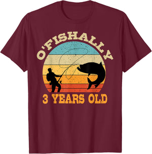O'Fishally 3 Years Old Fishing Birthday Theme Party 3rd T-Shirt - T-Shirt | Maroon