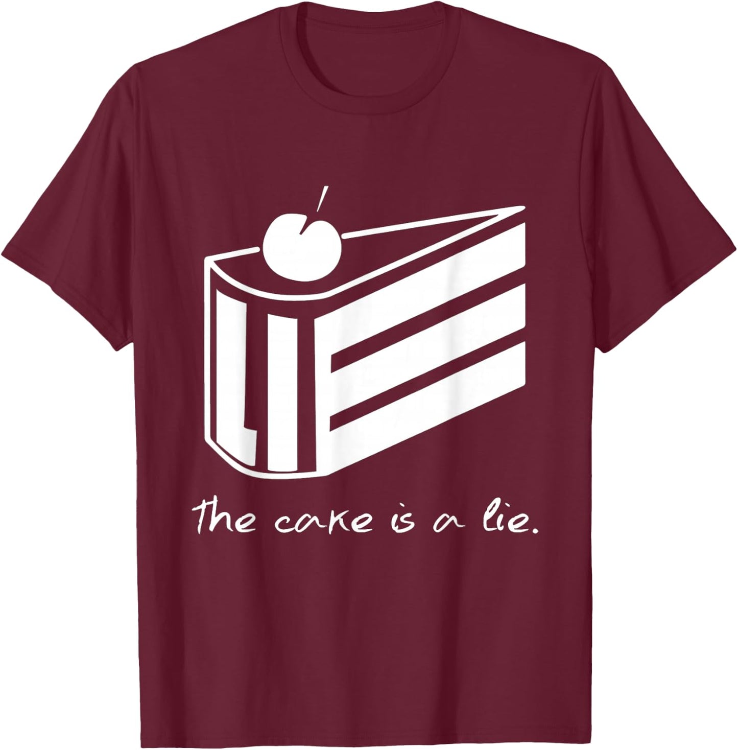 The Cake Is A Lie Portal - -Adults, Black, S T-Shirt - T-Shirt | Maroon