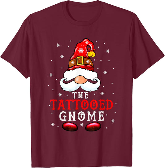 The Tattooed Gnome Costume Christmas Tattoo Lover Family T-Shirt - T-Shirt | Maroon