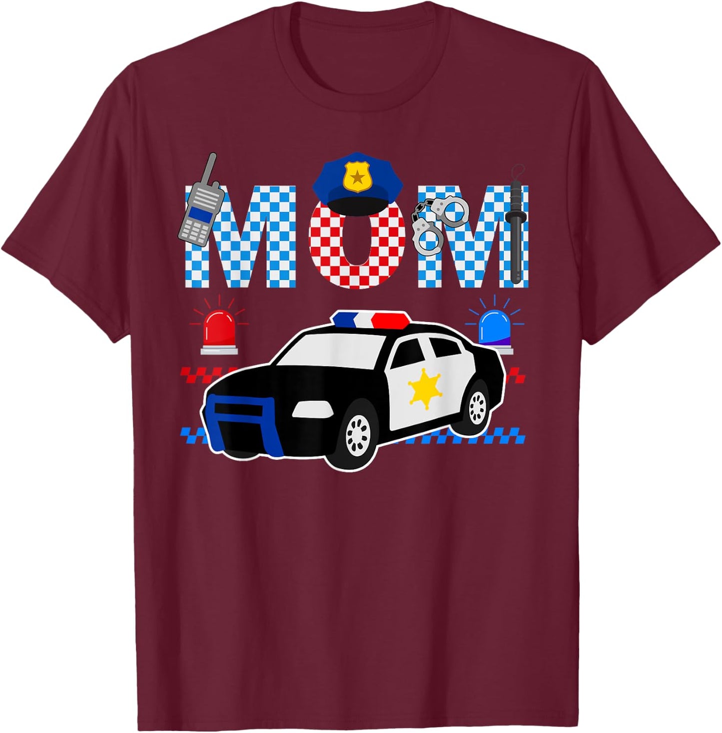 Cop Mom Police Themed Kids Birthday Officer Party Matching T-Shirt - T-Shirt | Maroon