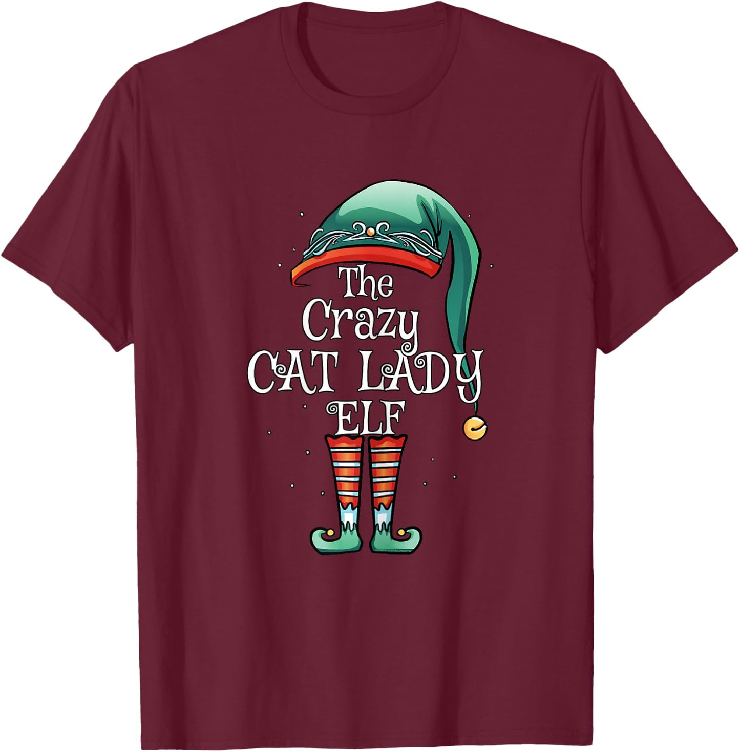 The Crazy Cat Lady Elf Matching Family Christmas Cat Lover T-Shirt - T-Shirt | Maroon