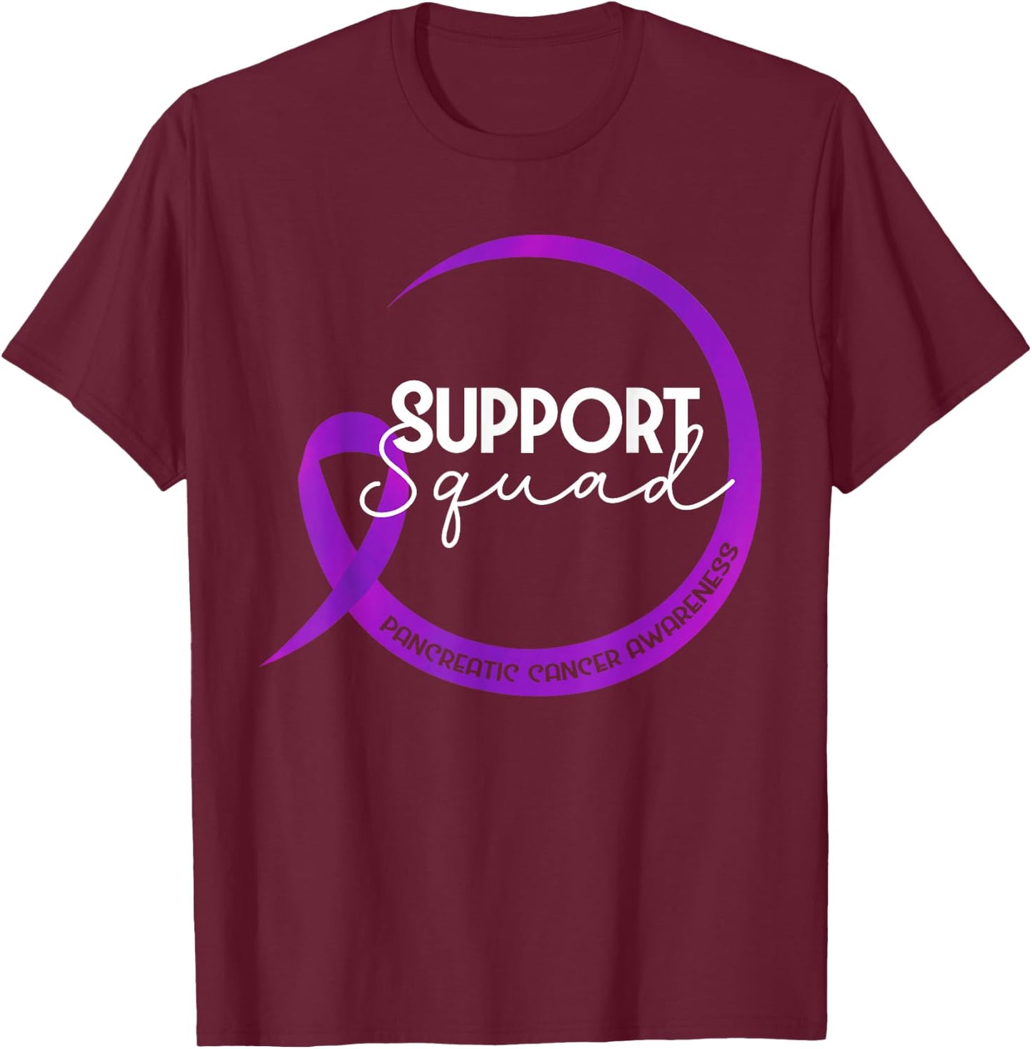 Pancreatic Cancer Awareness Purple Ribbon Support Squad T-Shirt - T-Shirt | Maroon