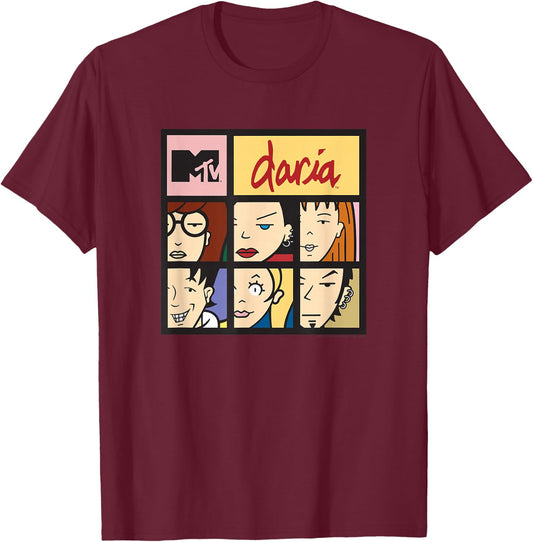 Daria Character Squares T-Shirt - T-Shirt | Maroon