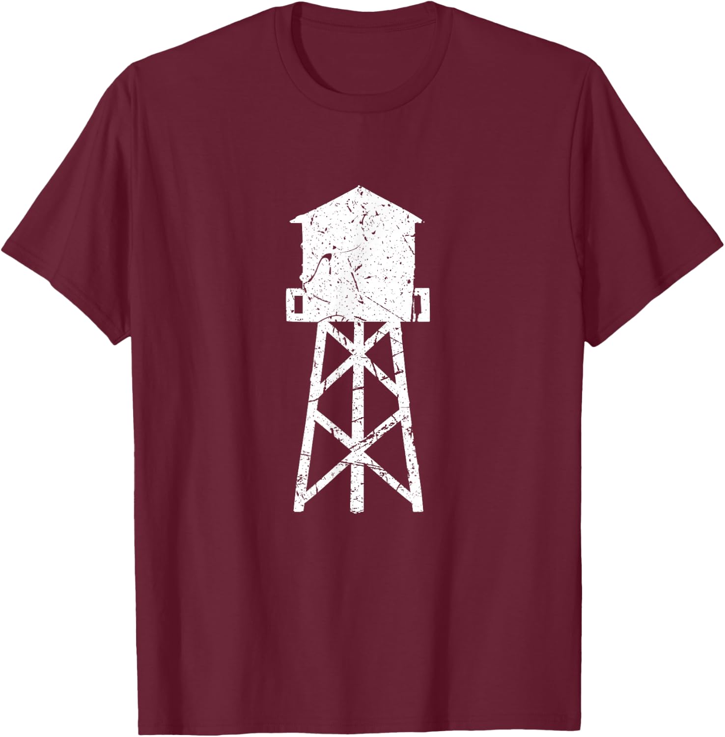 Vintage Distressed Water Tower Tank Elevated Potable H2O T-Shirt - T-Shirt | Maroon