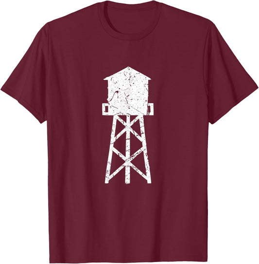 Vintage Distressed Water Tower Tank Elevated Potable H2O T-Shirt - T-Shirt | Maroon