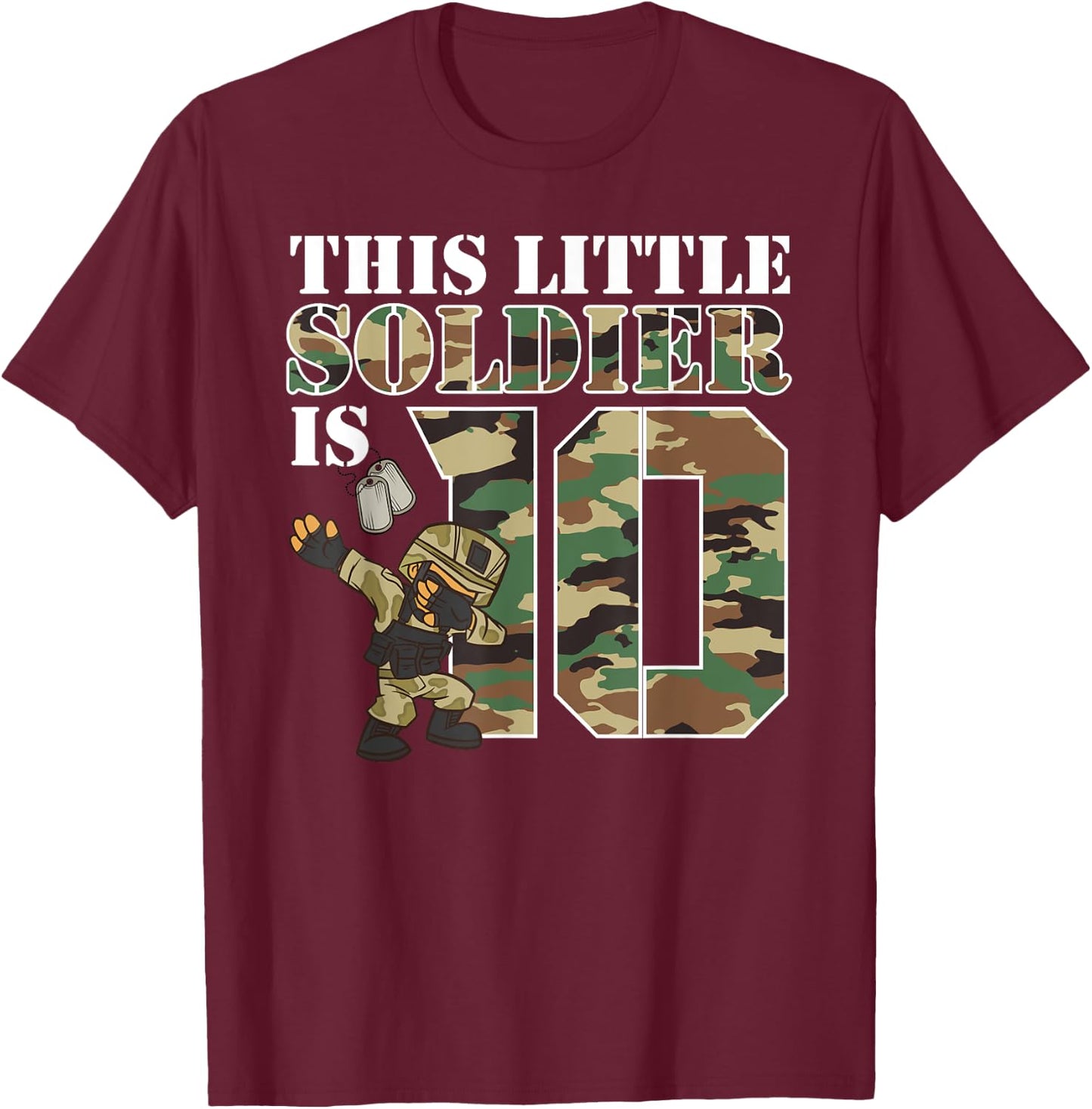 10 Year Old Boy Military Army 10th Birthday Boy T-Shirt - T-Shirt | Maroon