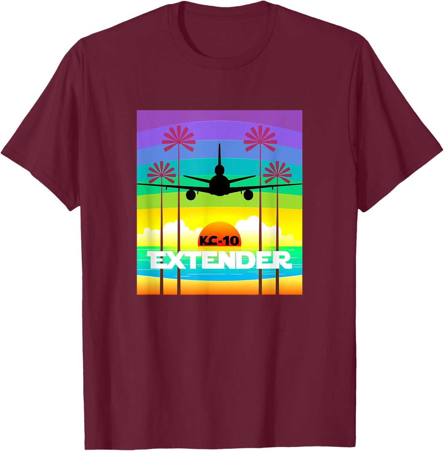 KC-10 Multi-Colored Palm Tree Sunset T-Shirt - T-Shirt | Maroon
