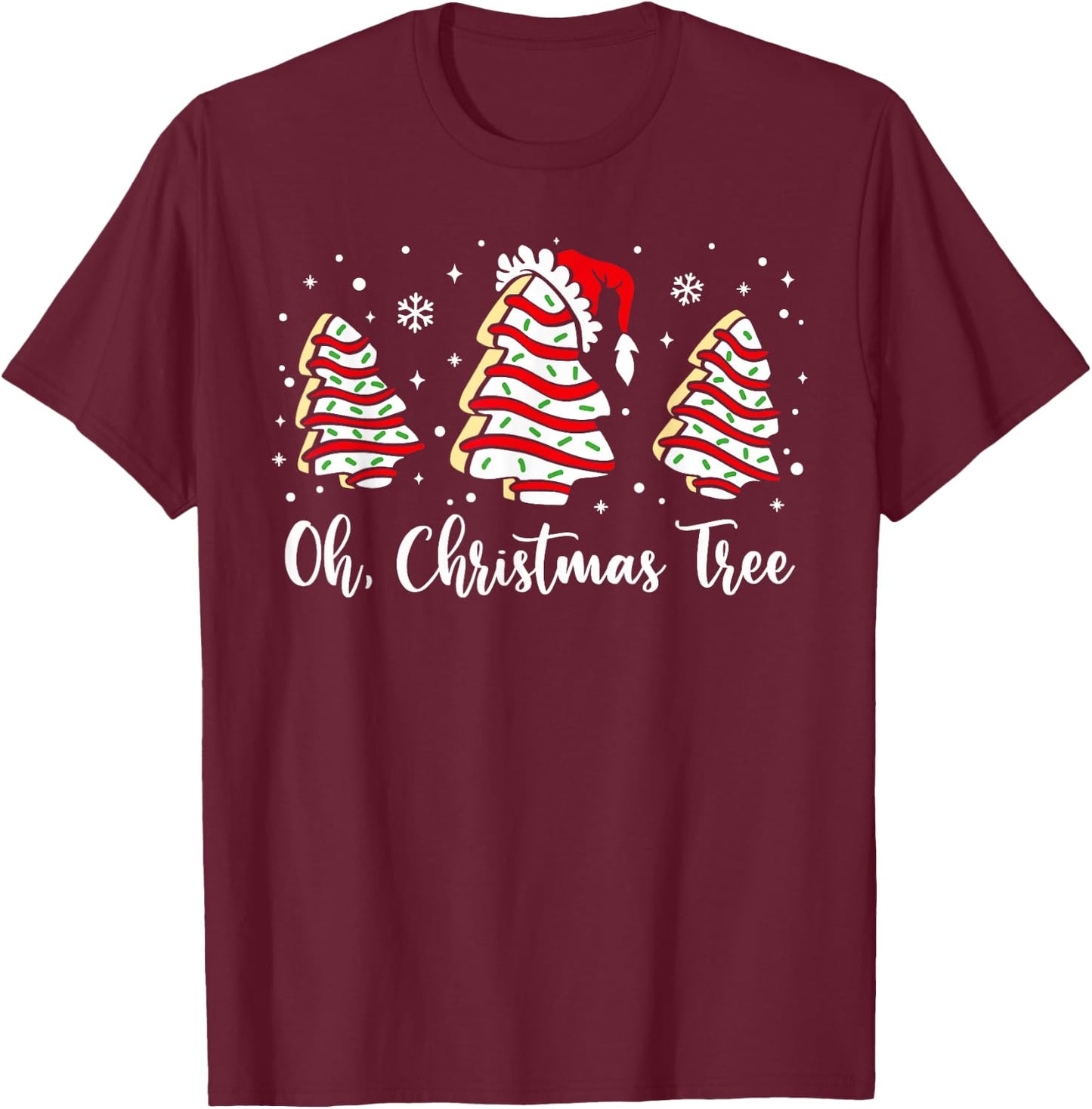 Groovy Oh Christmas Tree Cakes Debbie Becky Jen Cake Lovers T-Shirt - T-Shirt | Maroon