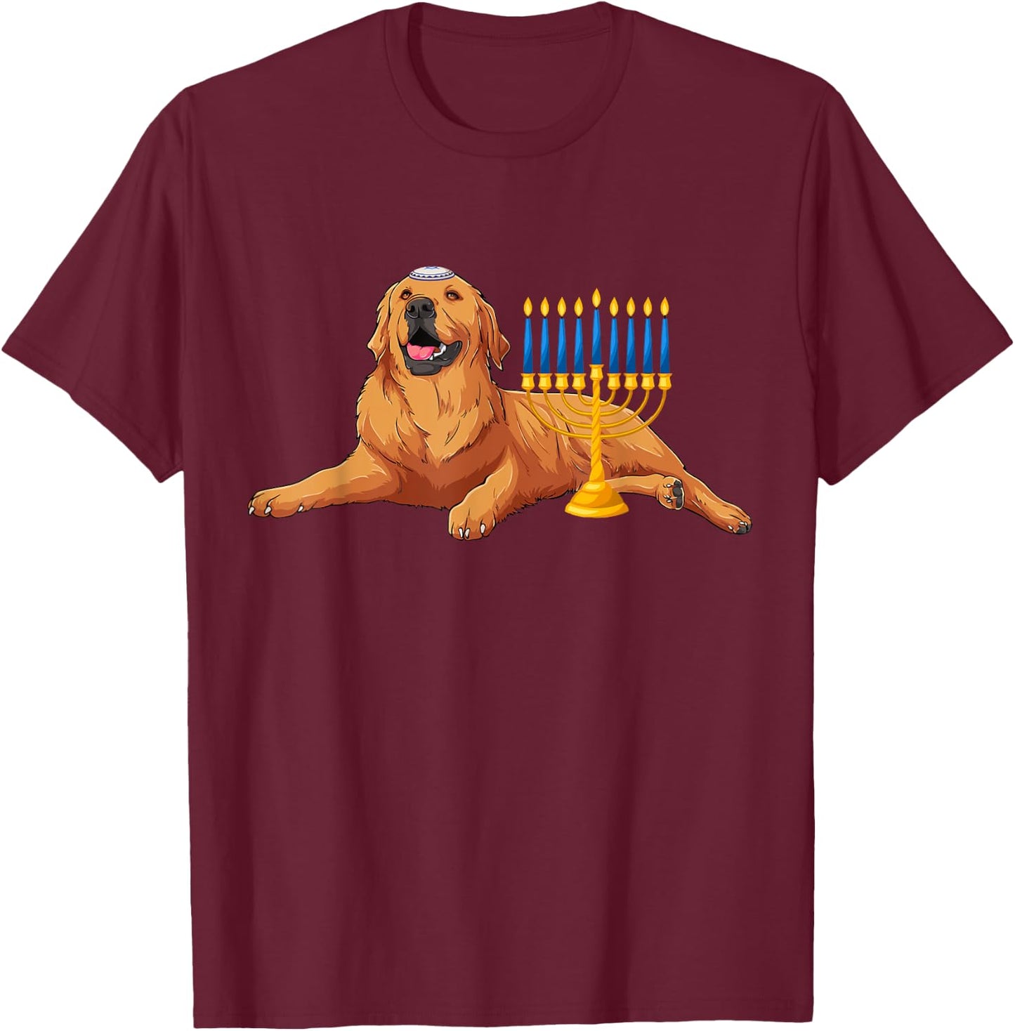 Jewish Golden Retriever Dog Menorah Hanukkah Pajamas T-Shirt - T-Shirt | Maroon