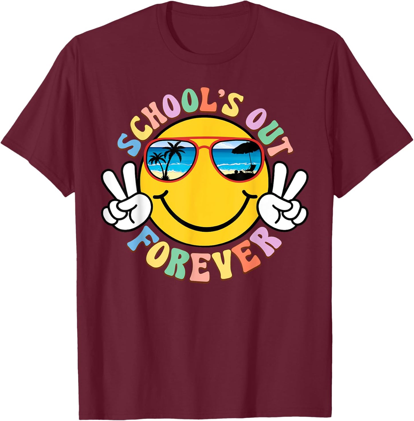 Retro Groovy School's Out Forever Retired Teacher Retirement T-Shirt - T-Shirt | Maroon