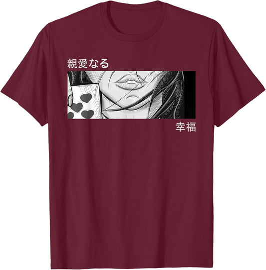 Anime Girl Eyes - Japan Culture Art - Japanese Aesthetic T-Shirt - T-Shirt | Maroon
