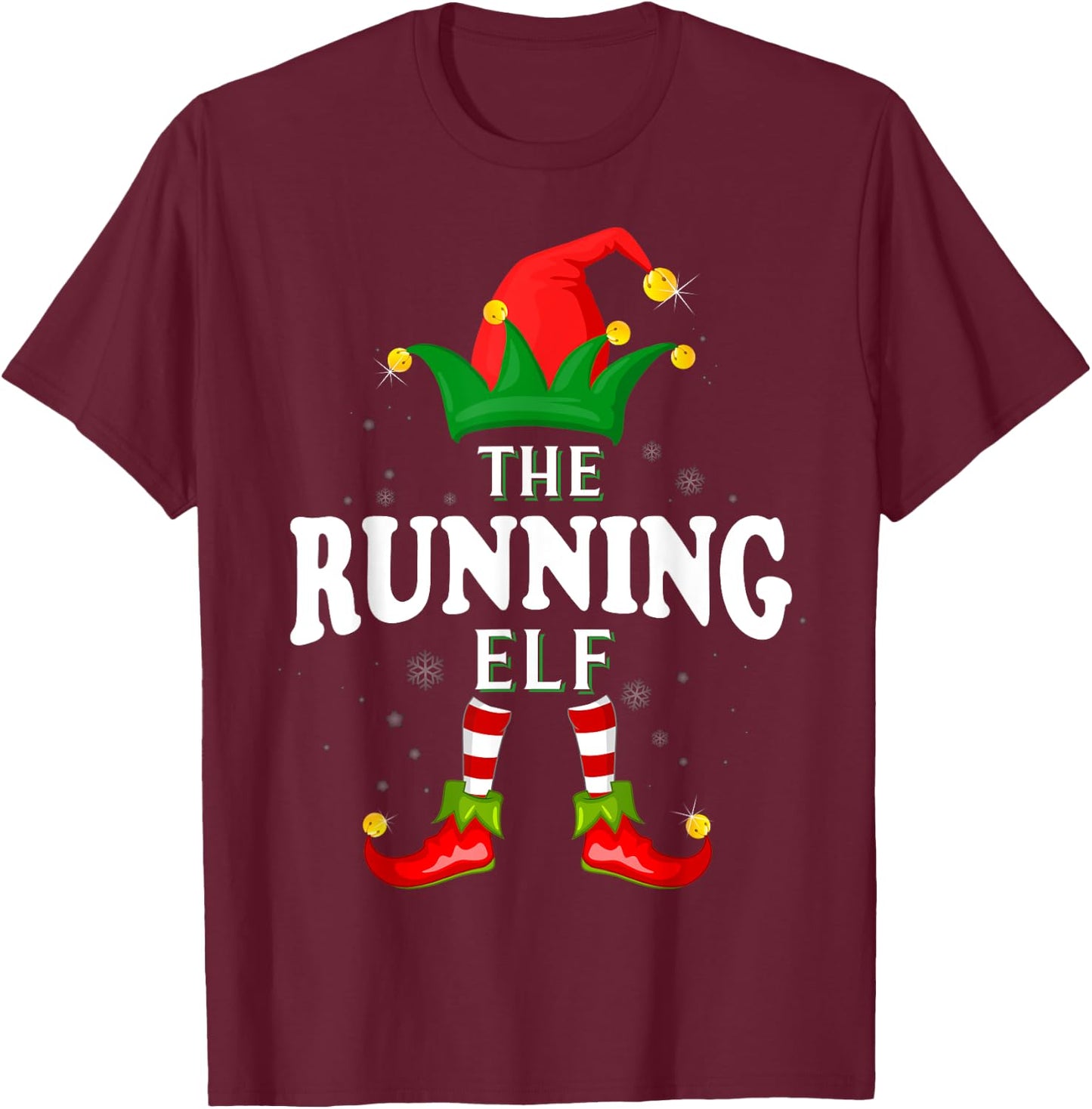 Xmas Running Elf Family Matching Christmas Pajama T-Shirt - T-Shirt | Maroon