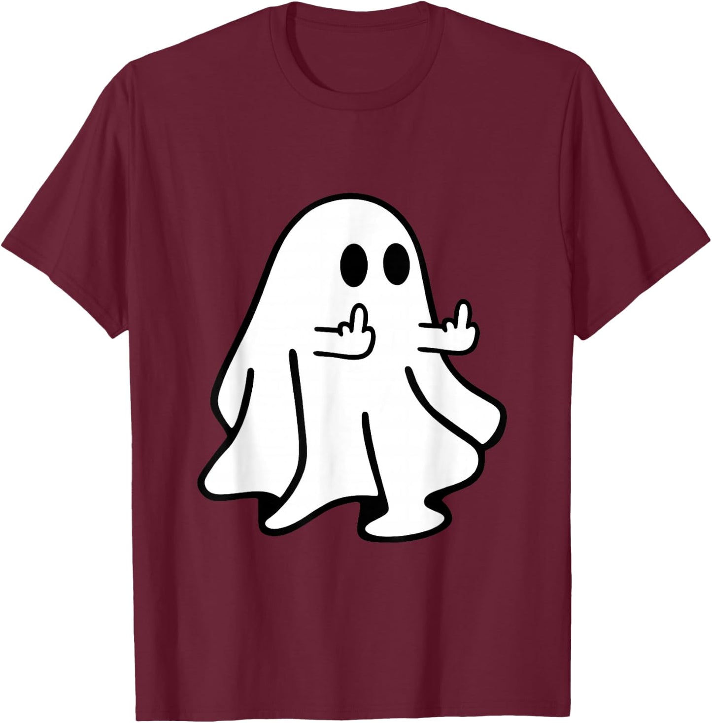 Spooky Ghost Middle Finger Halloween Party T-Shirt - T-Shirt | Maroon