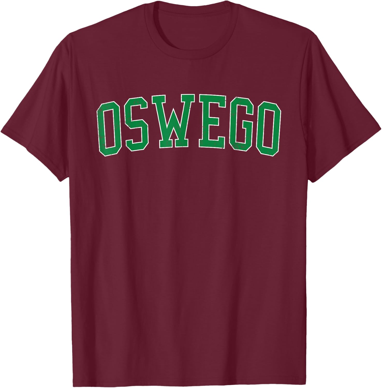 Vintage Oswego IL Distressed Green Varsity Style T-Shirt - T-Shirt | Maroon