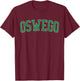 Vintage Oswego IL Distressed Green Varsity Style T-Shirt - T-Shirt | Maroon