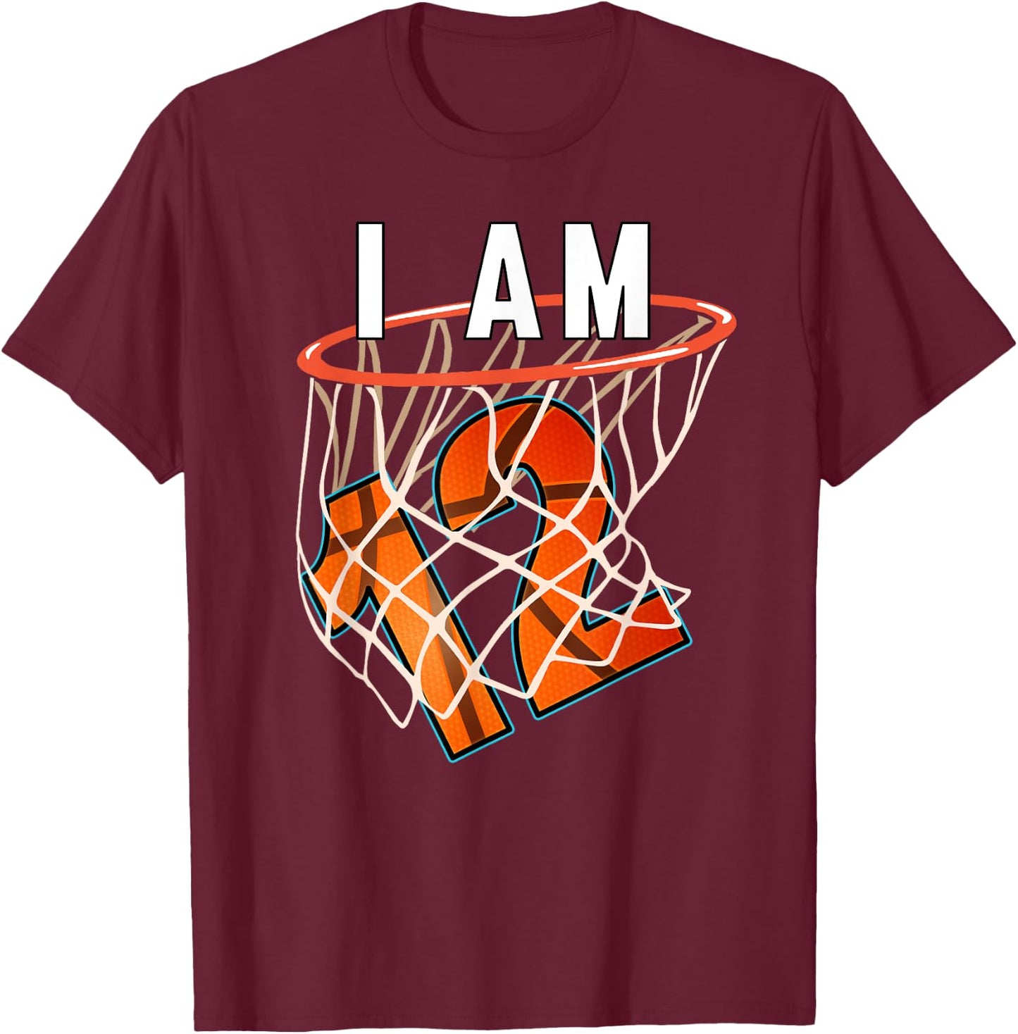 I Am 12 Basketball Themed 12th Birthday Party Celebration T-Shirt - T-Shirt | Maroon