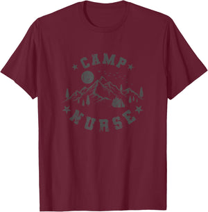 Camp Nurse Vacation Fire Campfire T-Shirt - T-Shirt | Maroon
