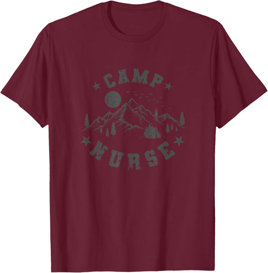 Camp Nurse Vacation Fire Campfire T-Shirt - T-Shirt | Maroon