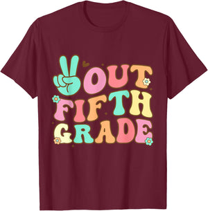 Peace Out Fifth 5th Grade Last Day School Graduation T-Shirt - T-Shirt | Maroon