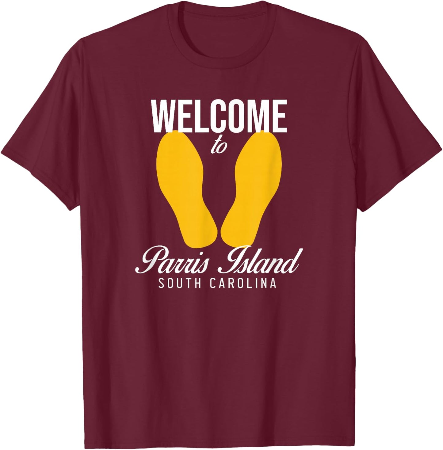 Parris Island SFMF Yellow Foot Prints T-Shirt - T-Shirt | Maroon