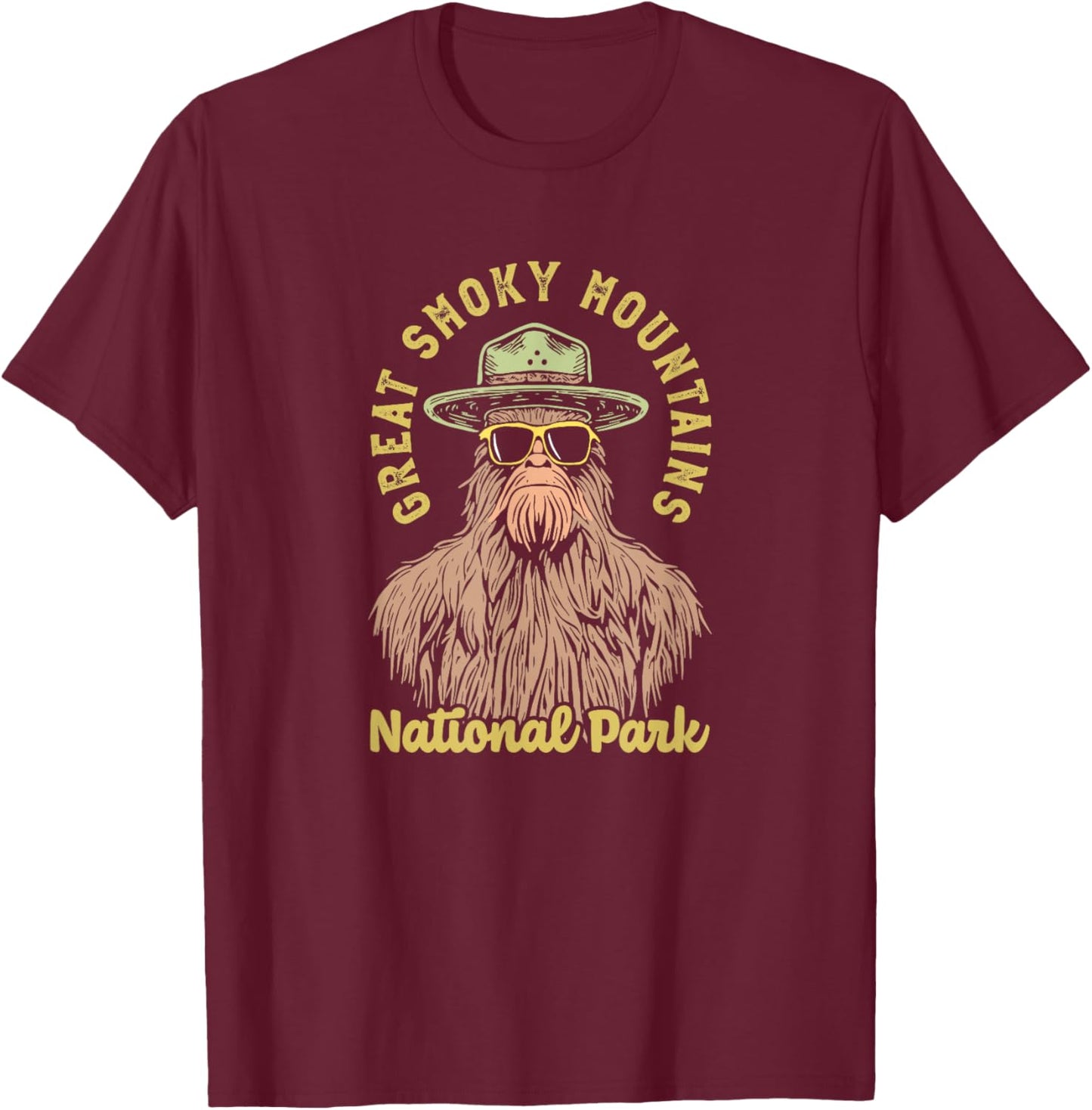 Great Smoky Mountains National Park Sasquatch Ranger Funny T-Shirt - T-Shirt | Maroon