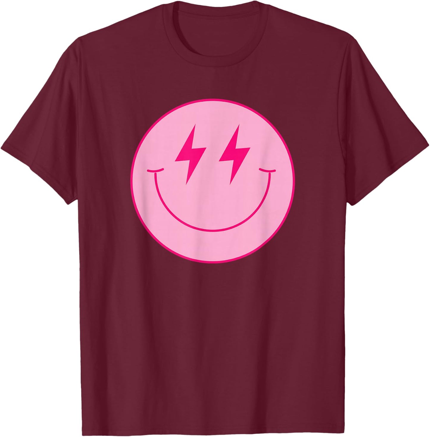 Pink Smile Face Shirt Cute Happy Lightning Smiling Face T-Shirt - T-Shirt | Maroon