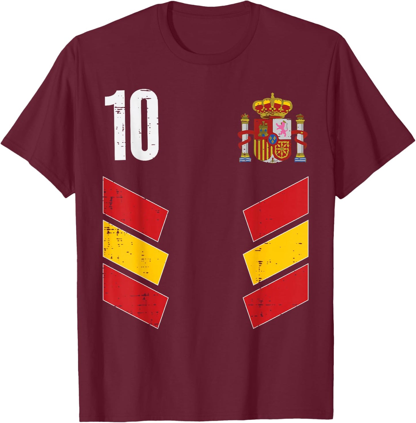 Spain Flag Number 10 Spanish Soccer Men Women Kids Boys Girl T-Shirt - T-Shirt | Maroon