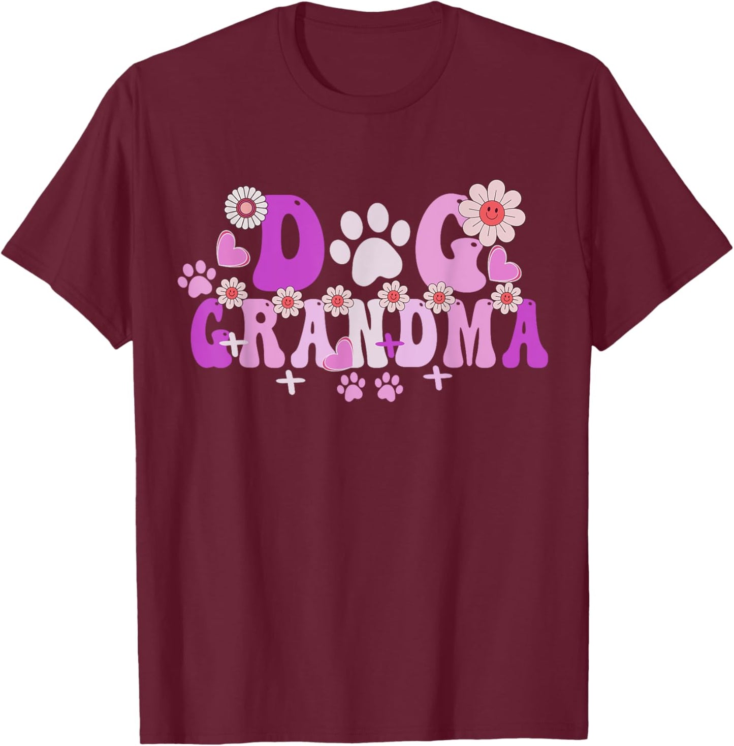 Groovy Dog Grandma Art Owner Mama Grandma Dog Lovers T-Shirt - T-Shirt | Maroon