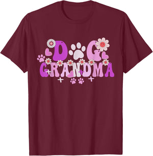 Groovy Dog Grandma Art Owner Mama Grandma Dog Lovers T-Shirt - T-Shirt | Maroon