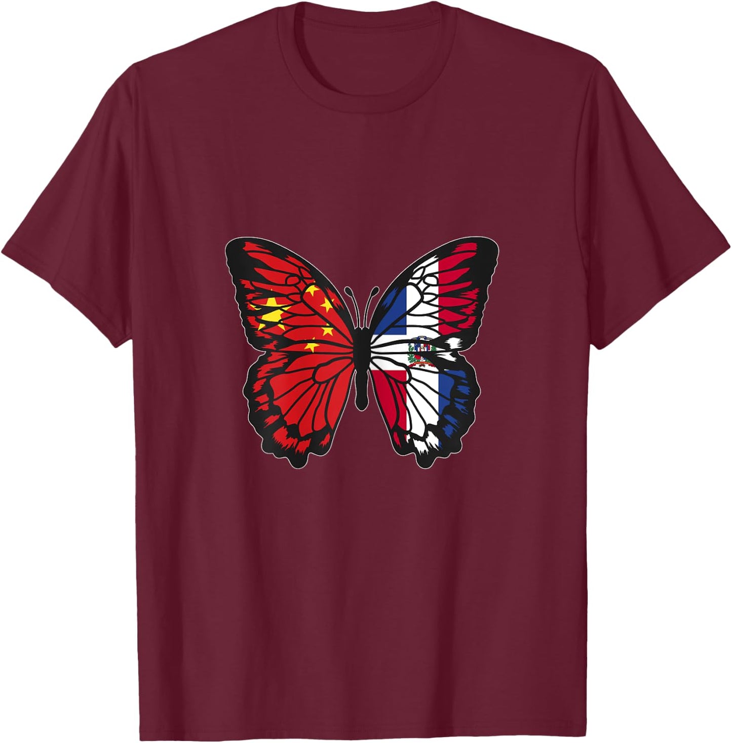 China and Dominican Mix Butterfly Half Chinese Dominicana T-Shirt - T-Shirt | Maroon