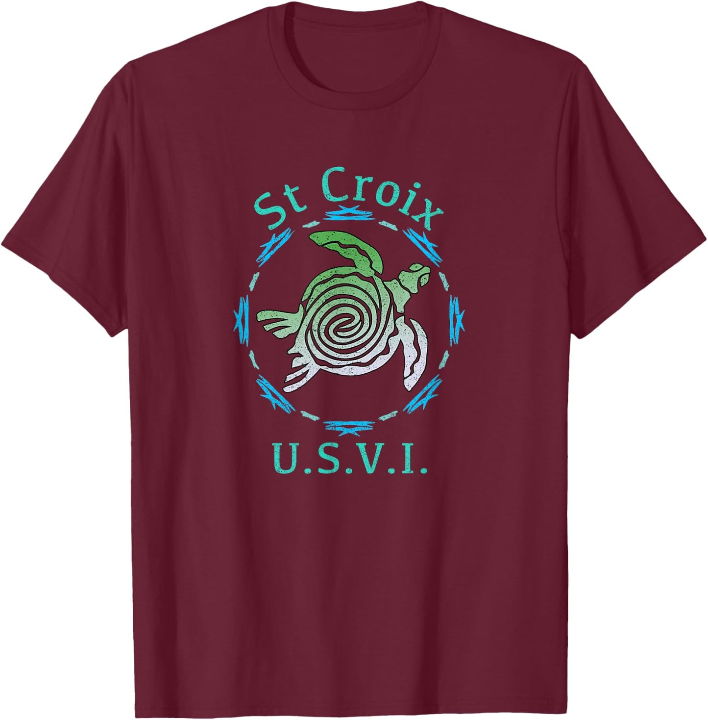 St. Croix USVI Vintage Tribal Turtle T-Shirt - T-Shirt | Maroon