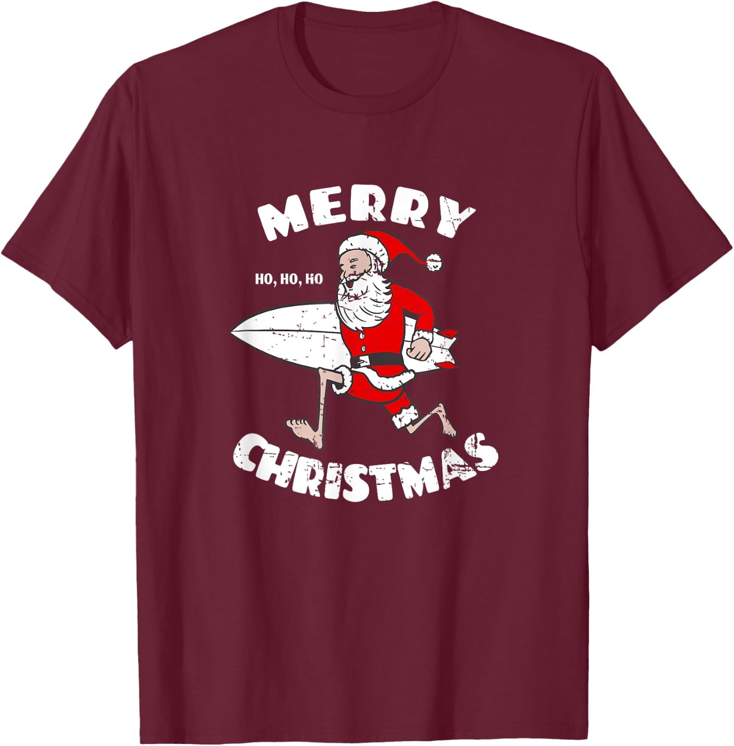 Merry Christmas Surfing Santa - Surfboarder Surf Lover T-Shirt - T-Shirt | Maroon
