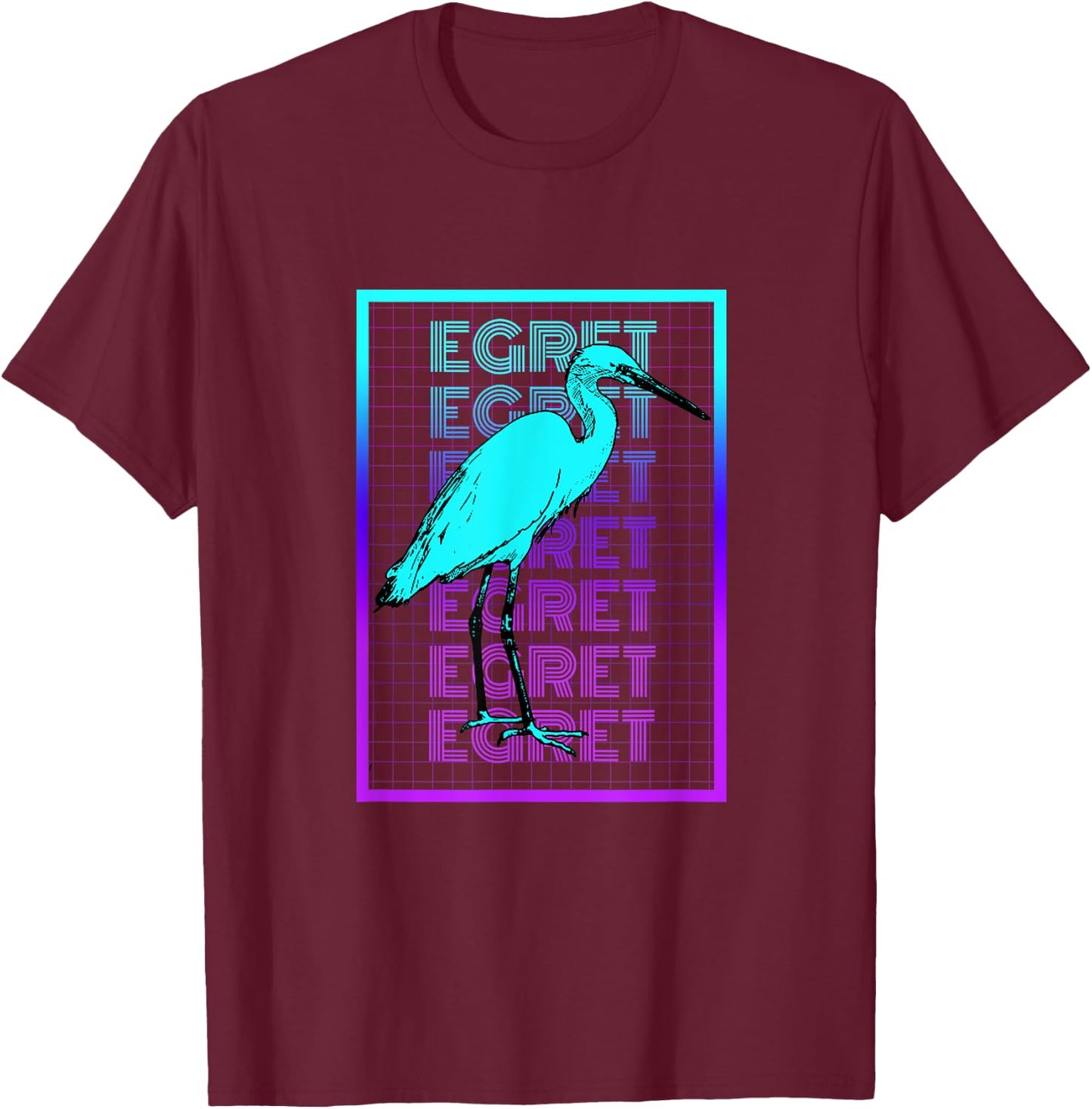 Egret Bird Vintage Retro Egret T-Shirt - T-Shirt | Maroon