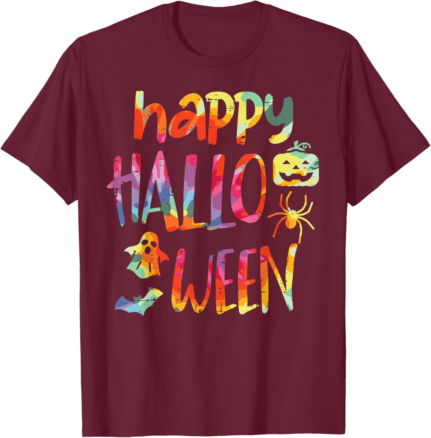 Tie Dye Happy Halloween Retro Costume Hippie Men Women Kids T-Shirt - T-Shirt | Maroon