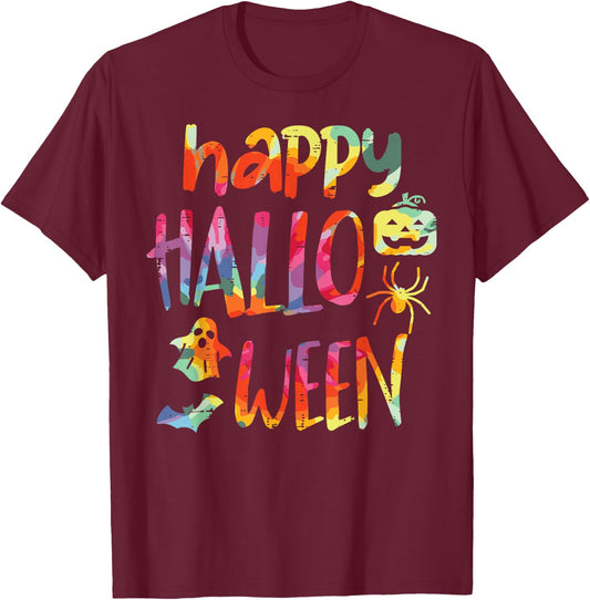 Tie Dye Happy Halloween Retro Costume Hippie Men Women Kids T-Shirt - T-Shirt | Maroon