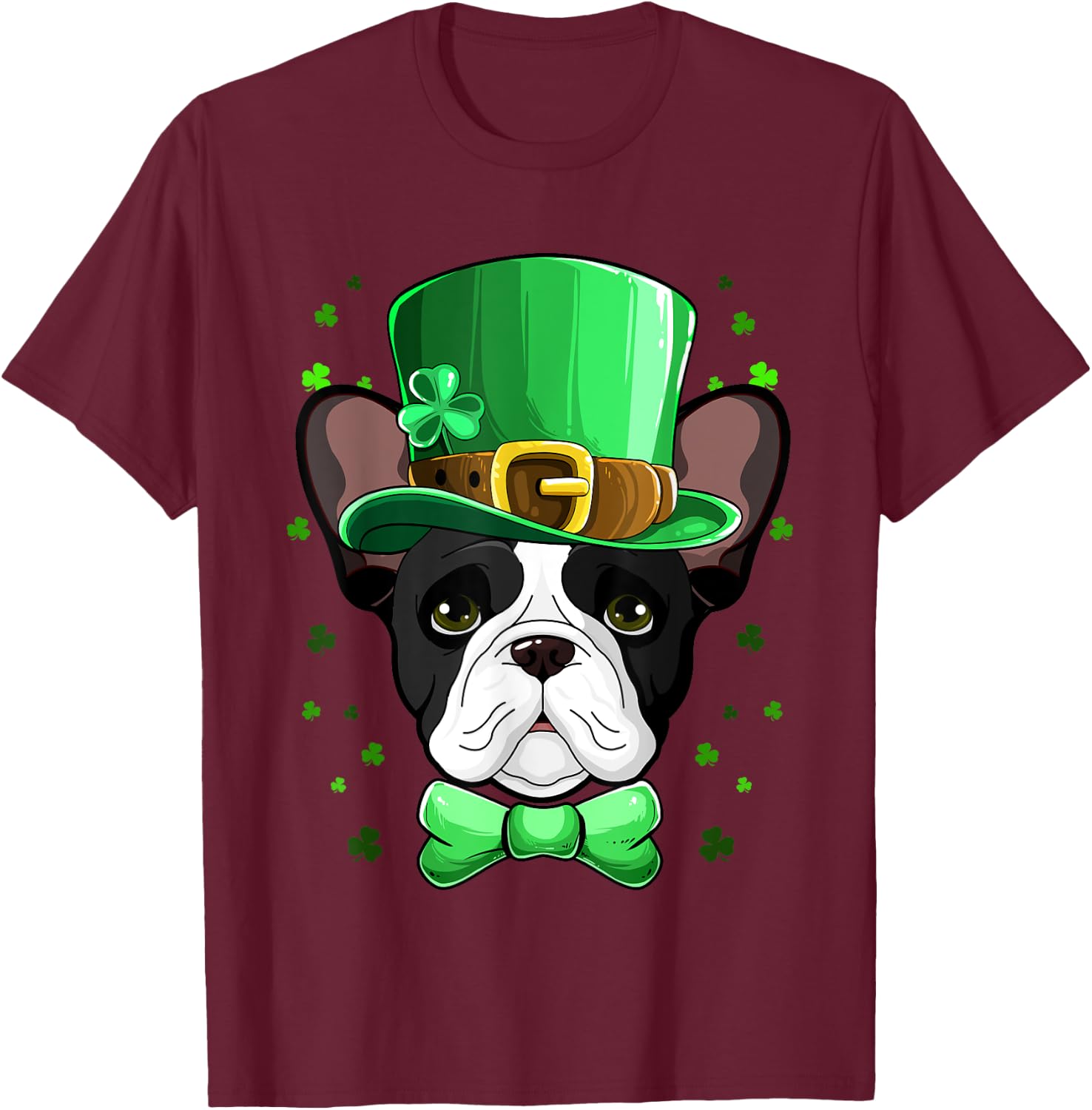 Boston Terrier Leprechaun Costume St Patricks Day T-Shirt - T-Shirt | Maroon