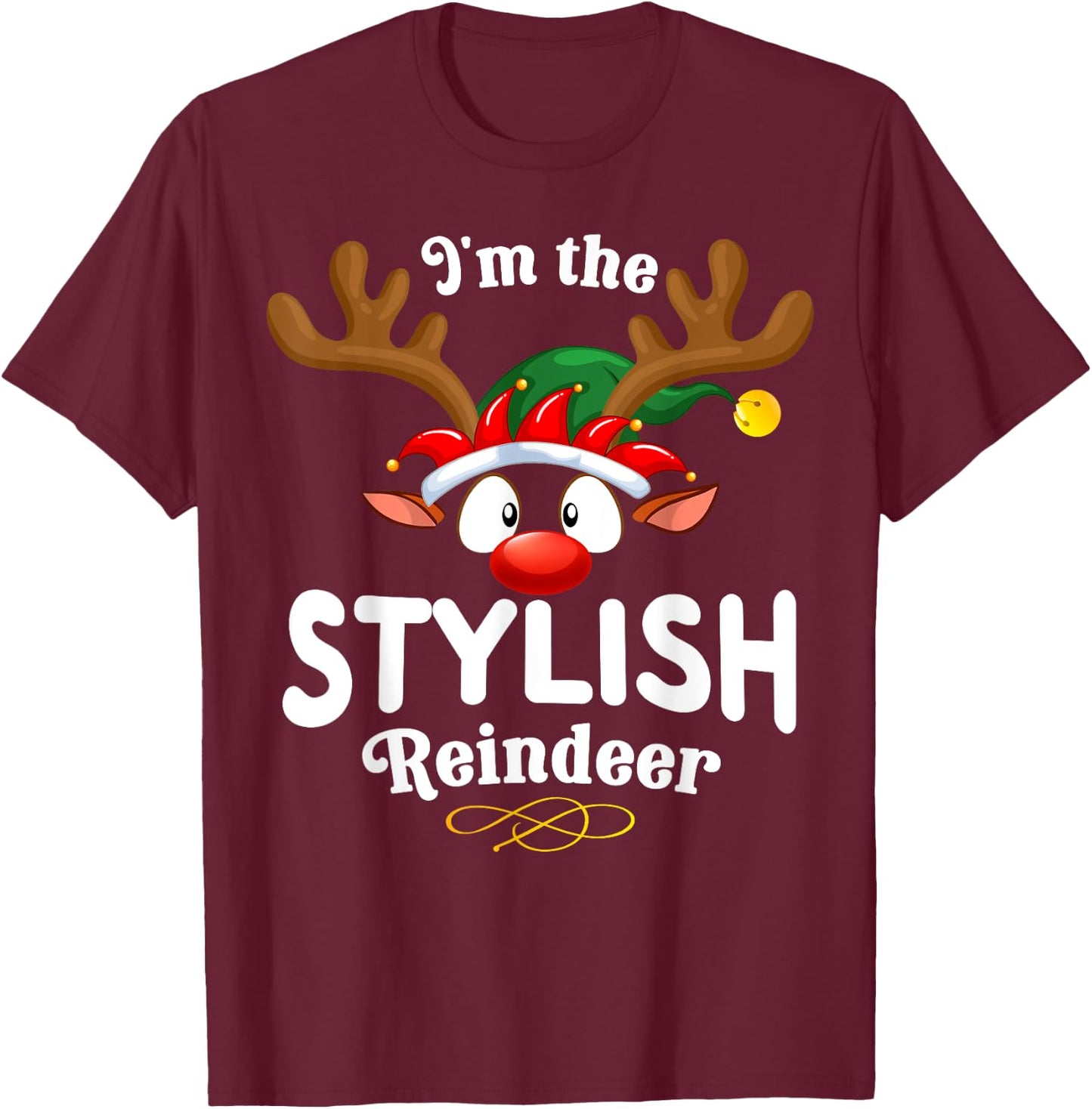 Christmas PJS Stylish XMas Reindeer Matching T-Shirt - T-Shirt | Maroon