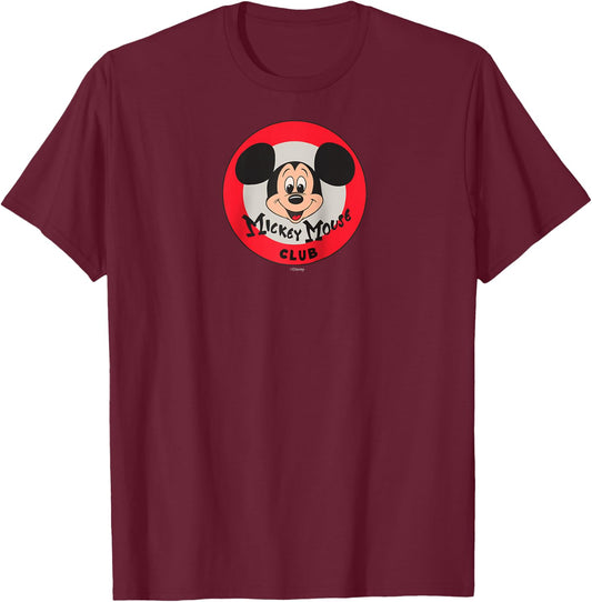 Disney 100 Mickey Mouse Club Logo Color Vintage D100 Raglan Baseball T-Shirt - T-Shirt | Maroon
