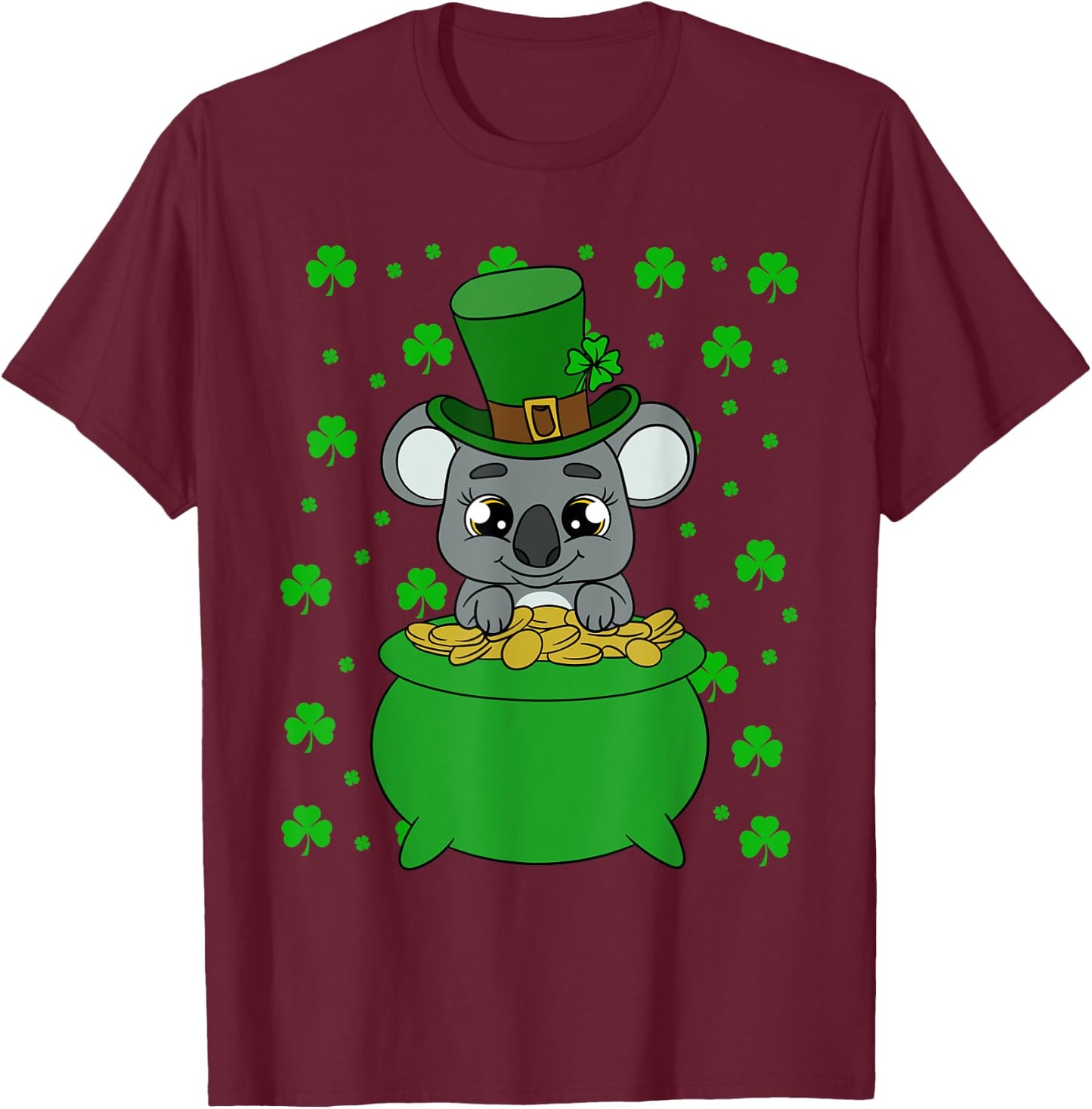 Cute Koala Shamrocks Saint Patrick's Day T-Shirt - T-Shirt | Maroon