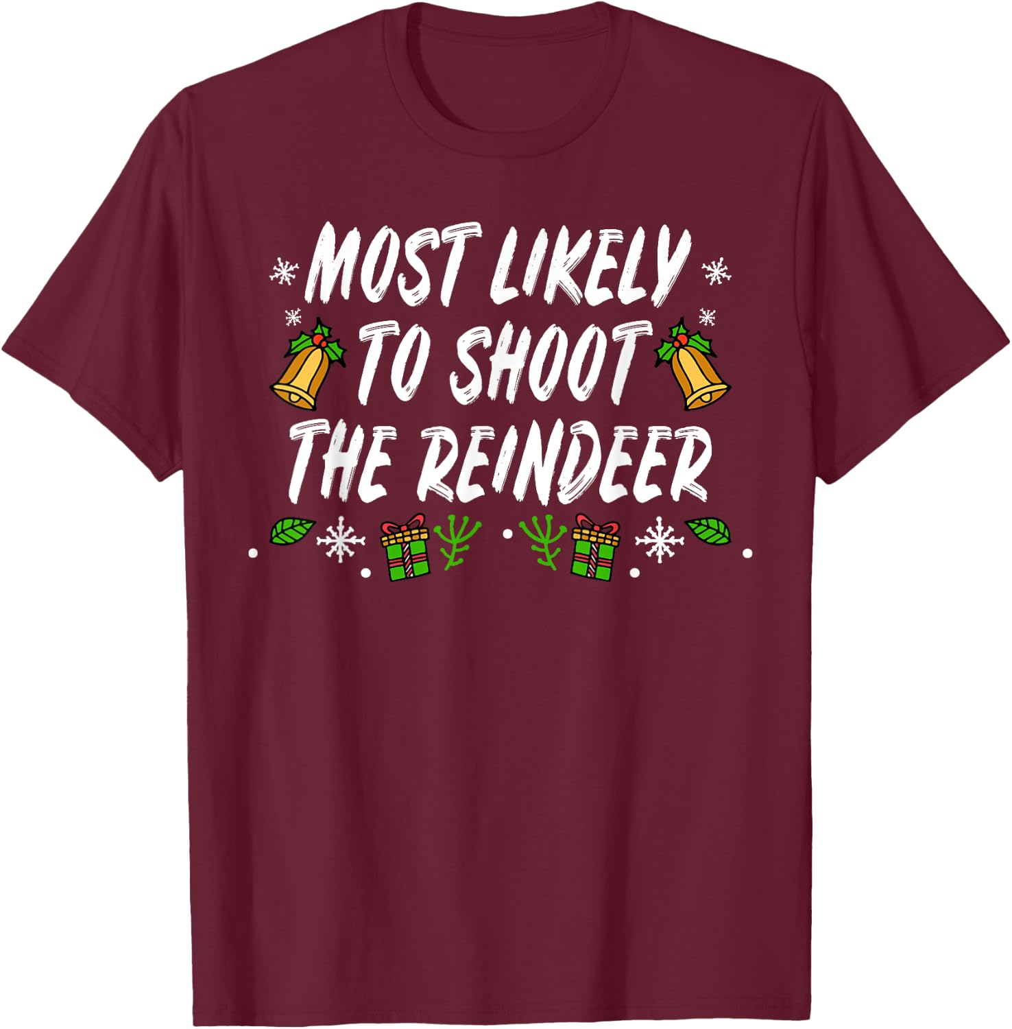 Reindeer Santa Claus Christmas Holiday T-Shirt - T-Shirt | Maroon