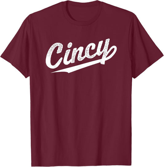 Retro Cincy Cincinnati Ohio vintage cursive script throwback T-Shirt - T-Shirt | Maroon
