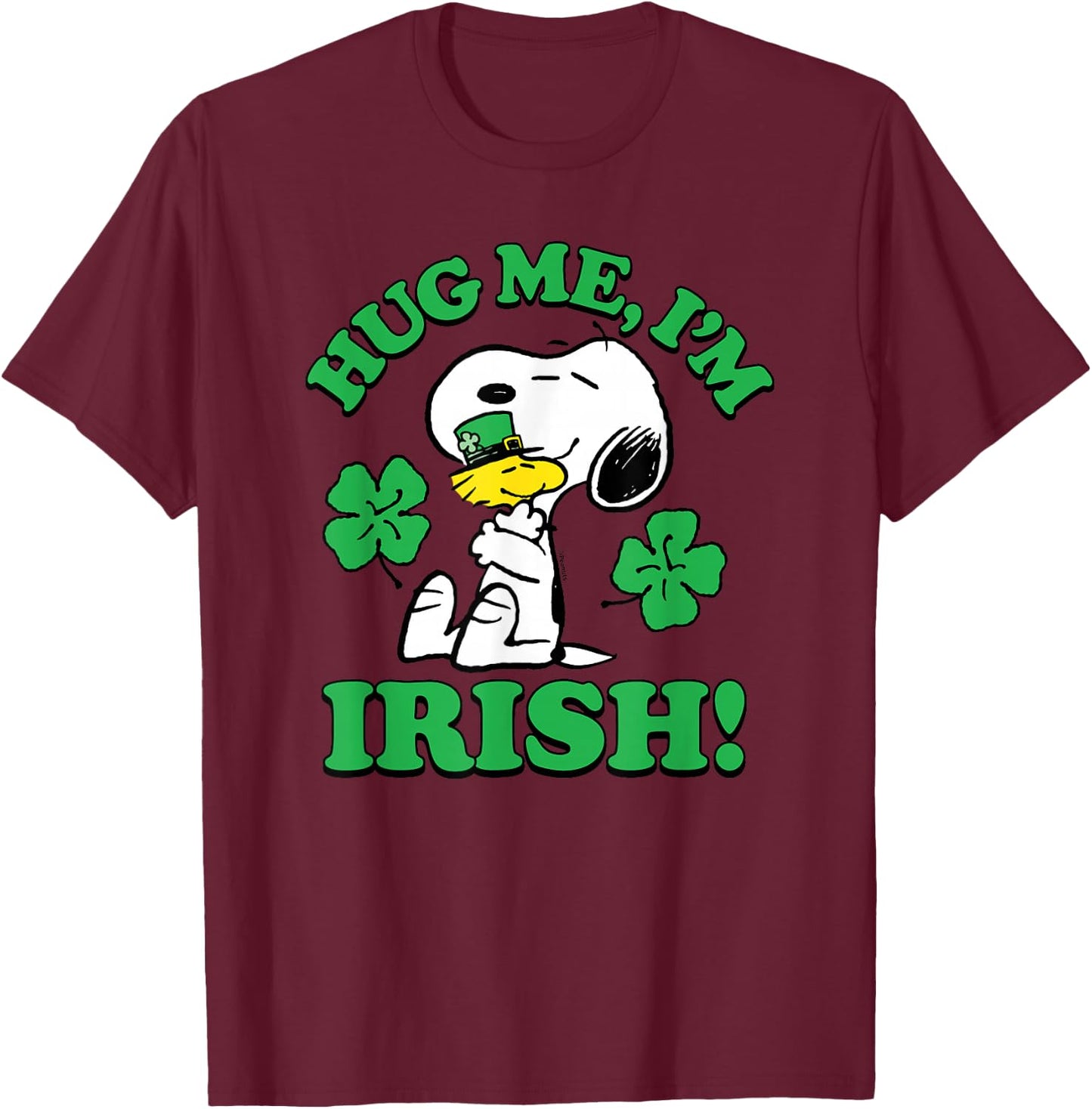 Peanuts - Snoopy Woodstock Hug Me Irish T-Shirt - T-Shirt | Maroon