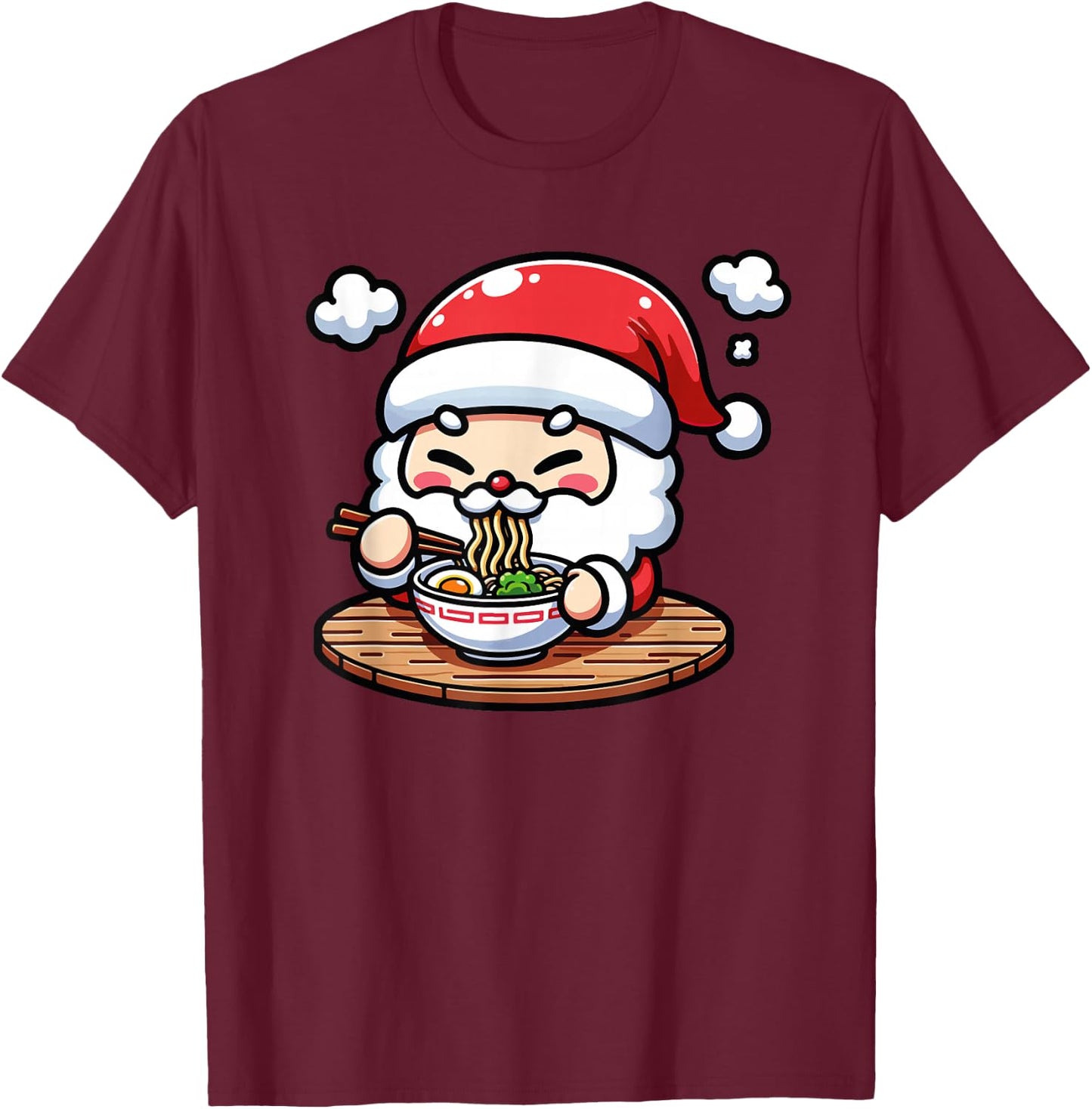 Cute Santa's Christmas Ramen Japanese Xmas Anime Noodles T-Shirt - T-Shirt | Maroon