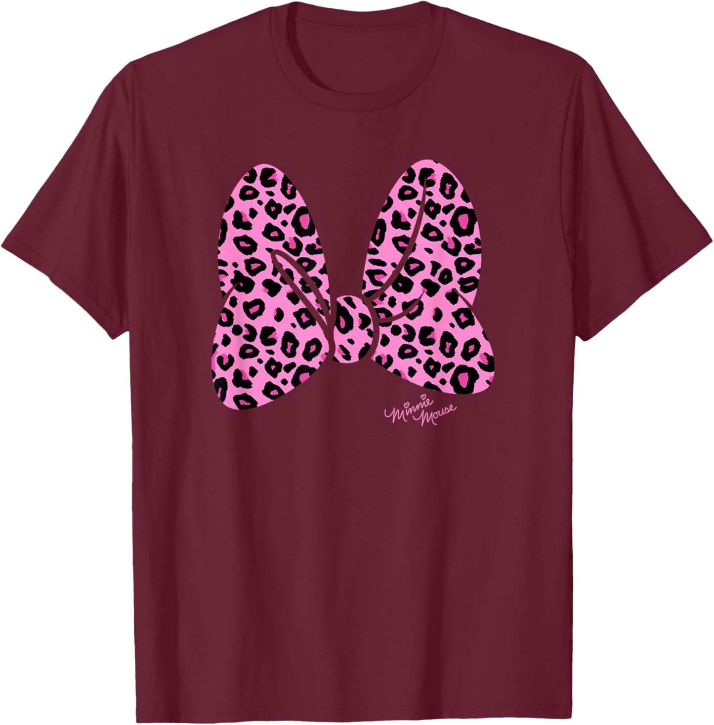 Disney Minnie Mouse Pink Animal Print Classic Bow T-Shirt - T-Shirt | Maroon