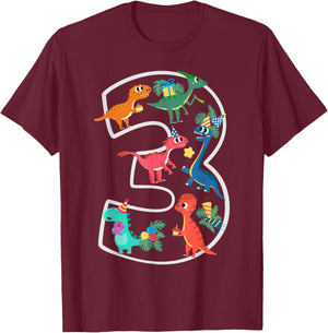 3rd Birthday Dinosaurs Party Design Toddlers Boys Girls T-Shirt - T-Shirt | Maroon