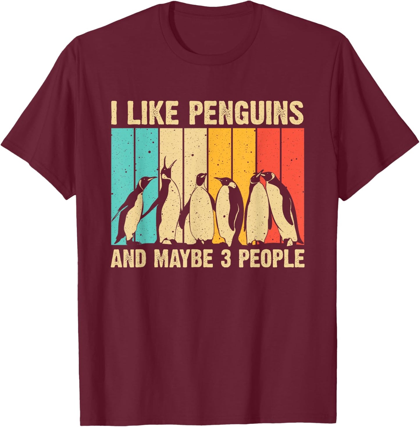 Cute Penguin Design Women Kids Retro Penguin Lover T-Shirt - T-Shirt | Maroon