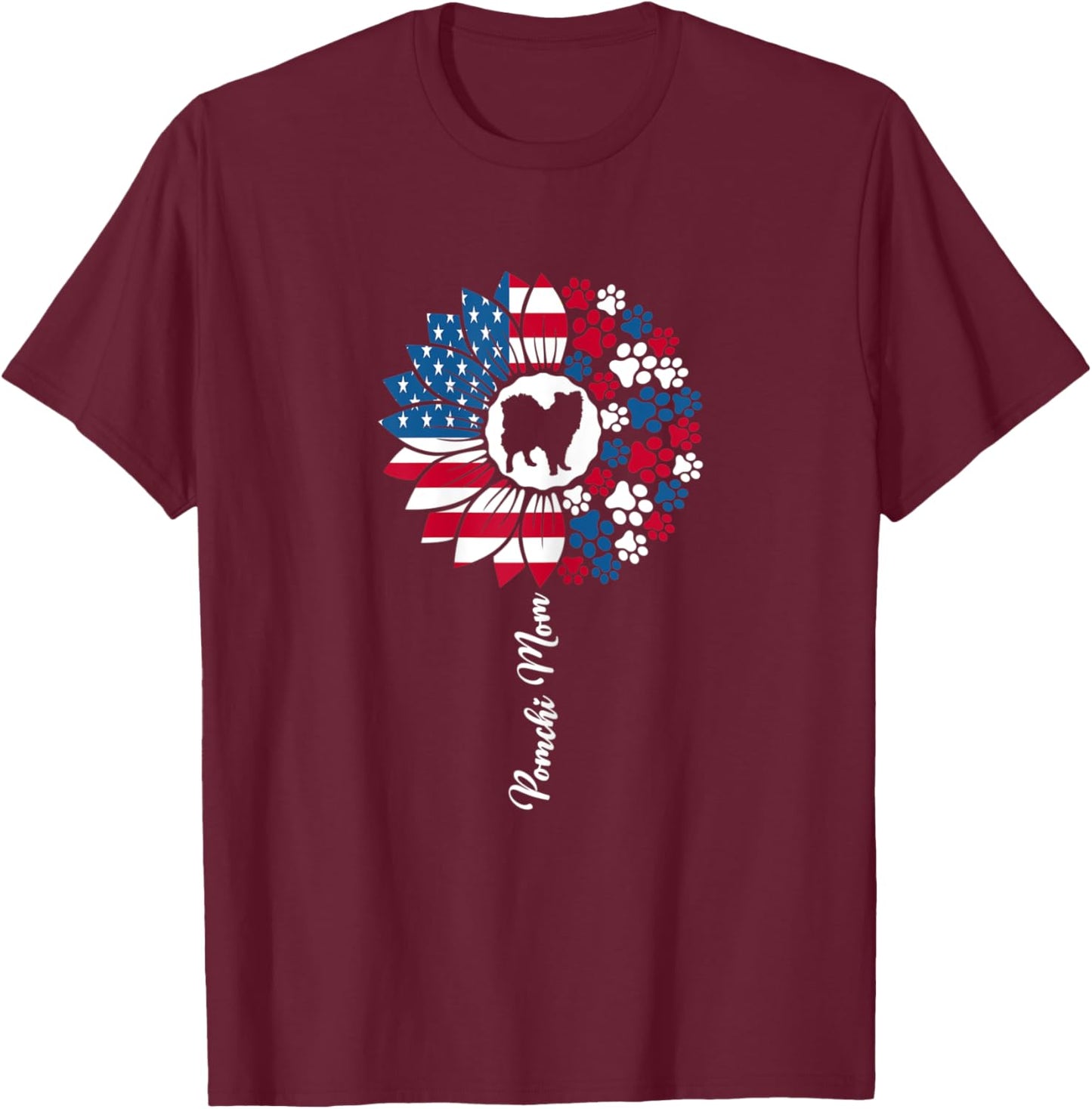 Cute Pomchi Mama Pom-Chi Dog Lovers American Flag T-Shirt - T-Shirt | Maroon