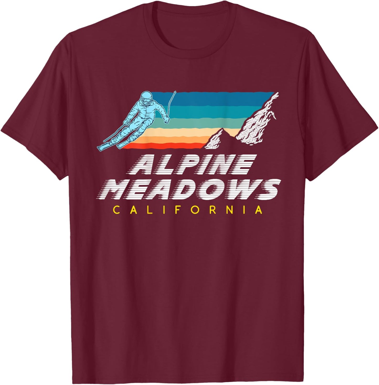 Alpine Meadows, California - USA Ski Resort - BACK PRINT T-Shirt - T-Shirt | Maroon