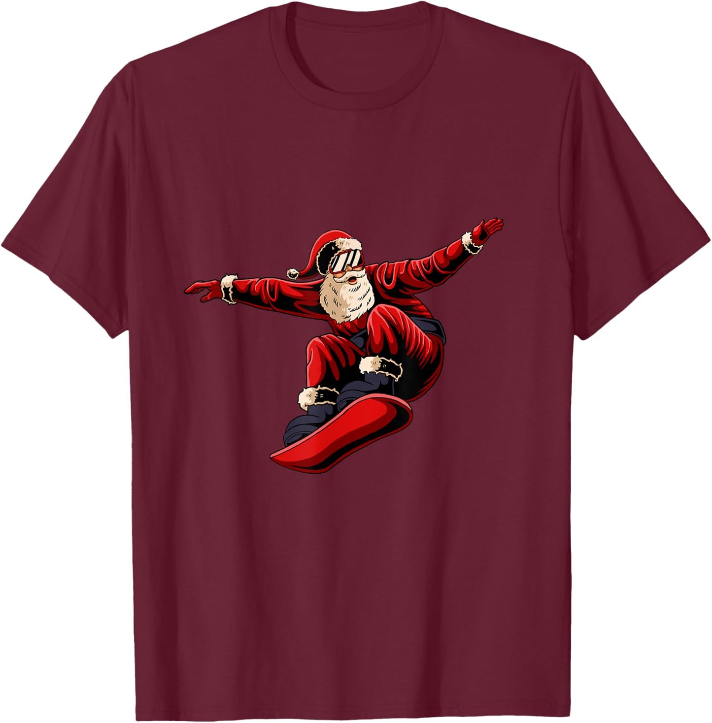 Santa Snowboarding Christmas Pajama Snowboard Sport X-Mas T-Shirt - T-Shirt | Maroon